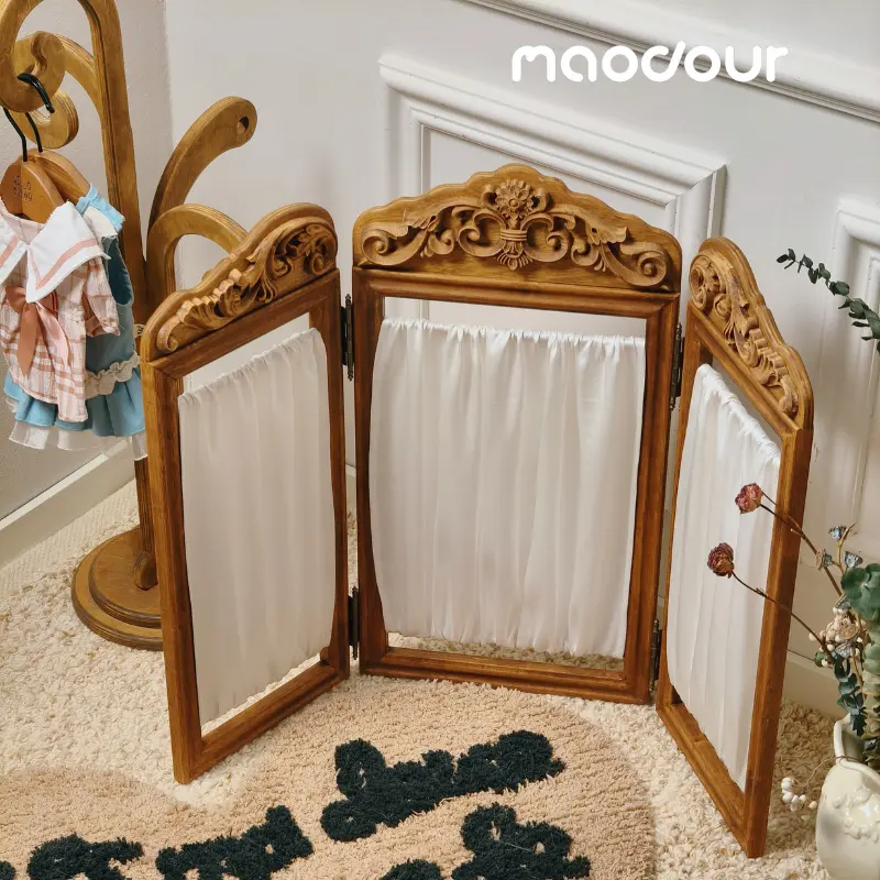 wooden pet room divider screen - Satin Carved Folding Pet Screen Divider